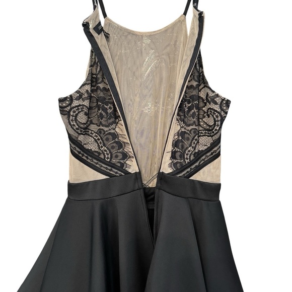 Jodi Kristopher Black Nude Lace Dress Sz 5 Fit & Flare Halter Skater - Picture 3 of 7